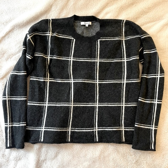 Madewell Black White Double Windowpane Grid Wool Alpaca Blend Sweater Size S - Picture 10 of 11